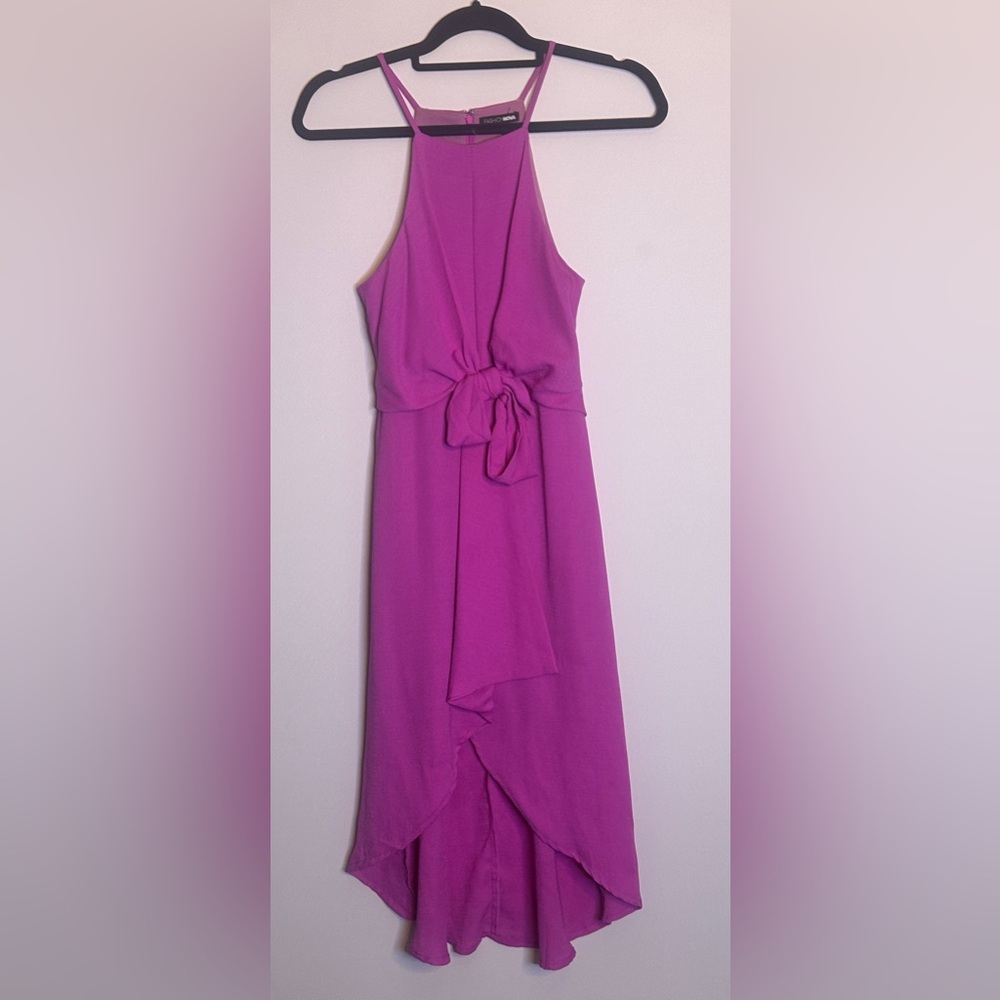 Pink Tie Waist Midi Dress Flowy Halter Style Summer XS